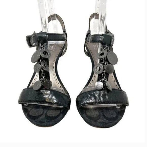 Coach Lucile Black Leather Charm Sandals - Size 8 - Picture 4 of 9